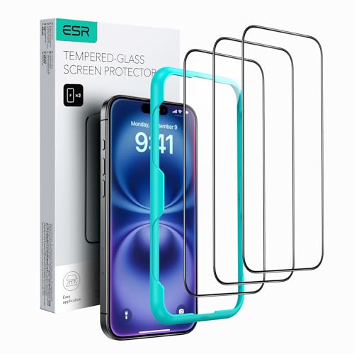 ESR 3 Pack for iPhone 16/iPhone 15 Tempered Glass, Screen Protector Guard Film with Easy Installation Tool, 9H Hardness Shatterproof, Full Coverage, HD Clear, Scratch Resistant