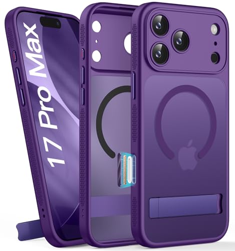 Vihibii for iPhone 17 Pro Max Case with Stand & Camera Control, [Compatible with Magsafe], Full Lens Protection & Military Grade Protection, Translucent Slim Non-Slip Phone Cover, 6.9″ 2025, Purple
